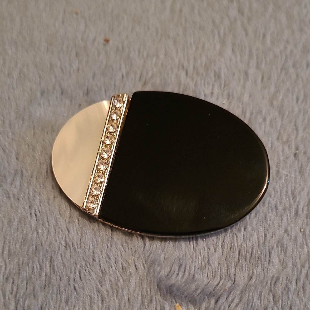 2/$22 Art Deco Inspired Black, Mother Of Pearl And Rhinestone Brooch